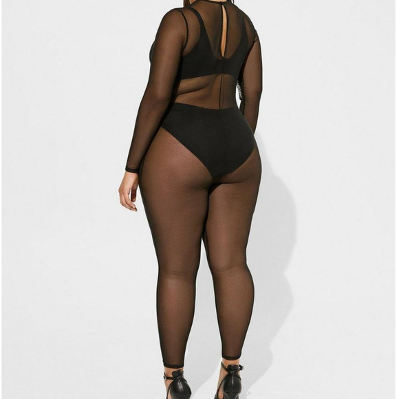 Torrid Mesh Catsuit - Long Sleeve Full Bodysuit One Piece Sheer Plus Lingerie 1X - Picture 13 of 14